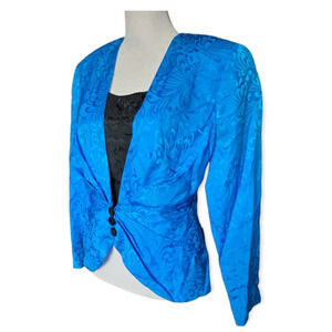 Vintage Pape'll Petites Womens Silk Blazer Jacket‎ Blue Size 6